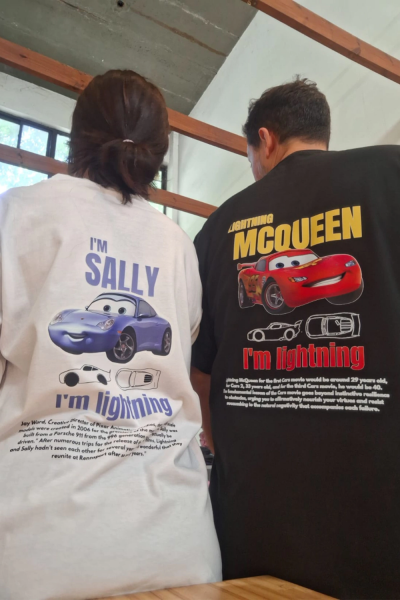 Şimşek McQueen Cars Ön Arka Baskılı Unisex Siyah T-shirt