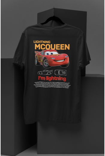 Şimşek McQueen Cars Ön Arka Baskılı Unisex Siyah T-shirt Şimşek McQueen Cars Ön Arka Baskılı Unisex Siyah T-shirt