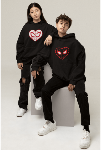  Siyah Kalp Spider Sevgili/çift/arkadaşlık/2'li Kapşonlu Sweatshirt Seti