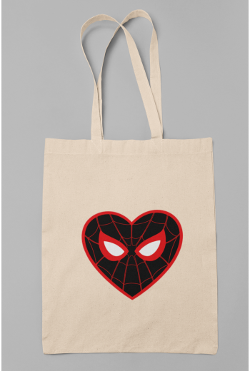 Siyah Kalp Spiderman Bez Çanta Siyah Kalp Spiderman Bez Çanta