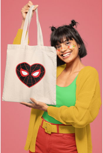 Siyah Kalp Spiderman Bez Çanta Siyah Kalp Spiderman Bez Çanta