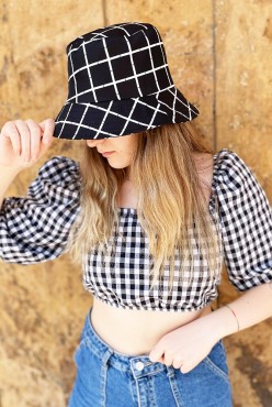 Siyah Kare Desenli Balıkçı Şapka (Bucket Şapka)