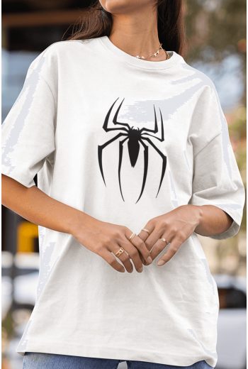 Siyah Spider Ön Baskılı Beyaz Tişört 
