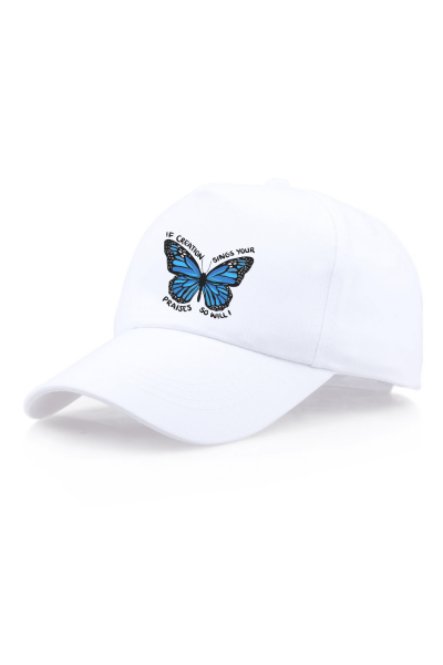 Sloganlı Mavi Kelebek Şapka