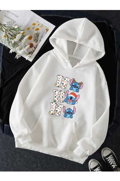 Stitch Yılbaşı Hohoho Kapşonlu Sweatshirt