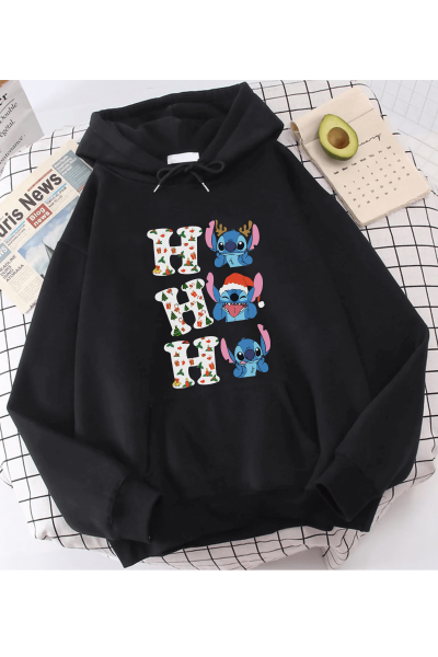 Stitch Yılbaşı Hohoho Kapşonlu Sweatshirt