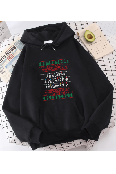 Stranger Things Lambalar Merry Christmas Kapşonlu Sweatshirt