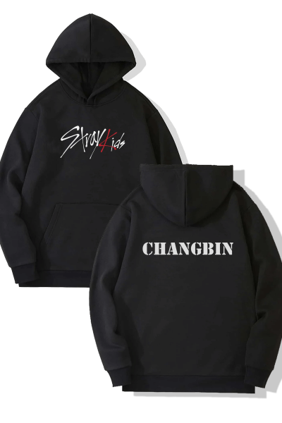 Stray Kids Changbin Ön-Arka Baskılı Kapşonlu Sweatshirt