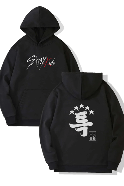 Stray Kids Yazılı Ön-Arka Baskılı Kapşonlu Sweatshirt