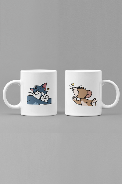 Tom ve Jerry Kalp Sevgili/Çift/Arkadaş 2'li Kupa Bardak Seti