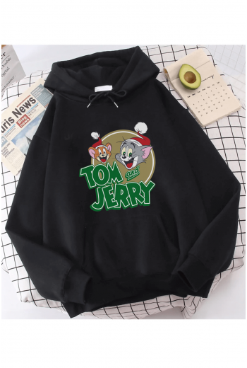 Tom ve Jerry Logolu Yeni Yıl Kapşonlu Sweatshirt