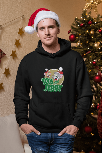 Tom ve Jerry Logolu Yeni Yıl Kapşonlu Sweatshirt