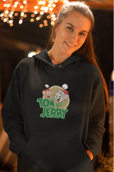 Tom ve Jerry Logolu Yeni Yıl Kapşonlu Sweatshirt