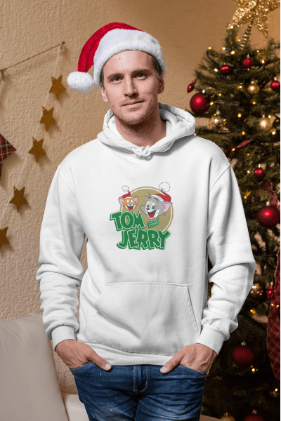 Tom ve Jerry Logolu Yeni Yıl Kapşonlu Sweatshirt