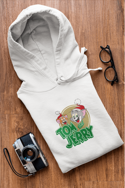 Tom ve Jerry Logolu Yeni Yıl Kapşonlu Sweatshirt