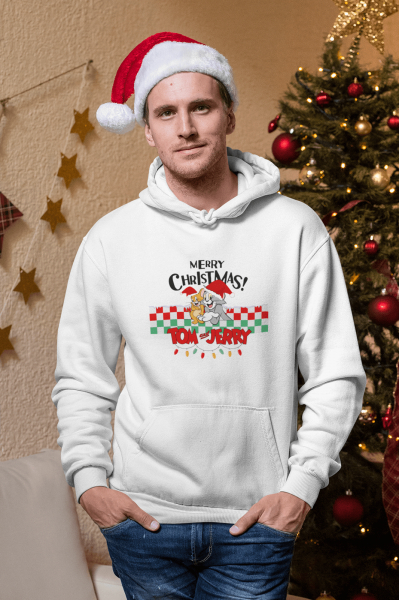 Tom ve Jerry Merry Christmas Yılbaşı Kapşonlu Sweatshirt