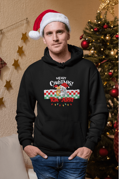 Tom ve Jerry Merry Christmas Yılbaşı Kapşonlu Sweatshirt