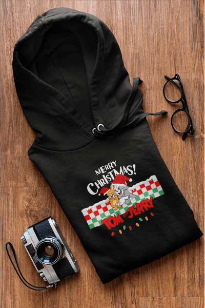 Tom ve Jerry Merry Christmas Yılbaşı Kapşonlu Sweatshirt