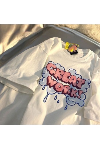 Y2K Great Work Beyaz T-shirt