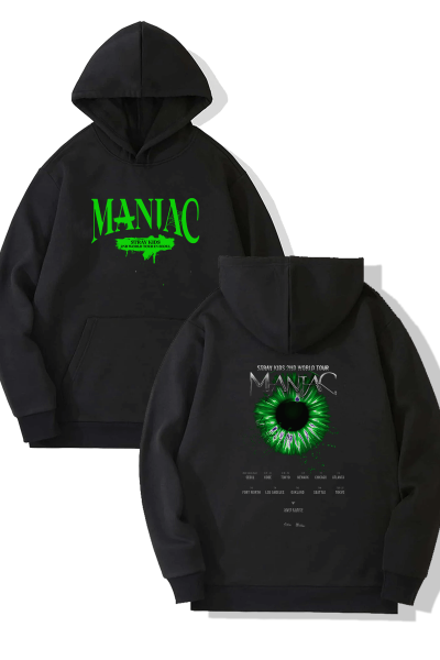 Stray Kids Green Maniac Ön-Arka Baskılı Kapşonlu Sweatshirt