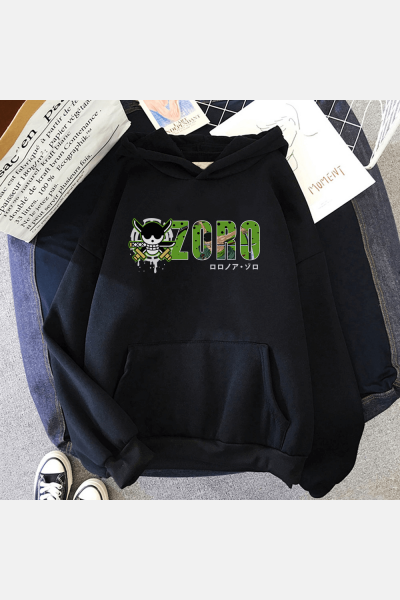 Zoro Yazılı Kapşonlu Sweatshirt